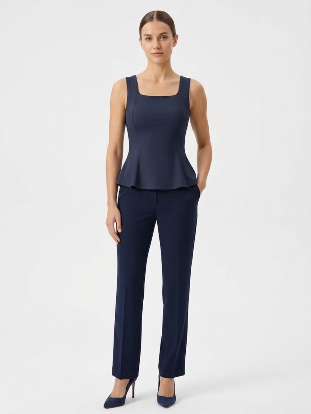 OGL Navy Square-Neck Peplum Brami Top Size XL